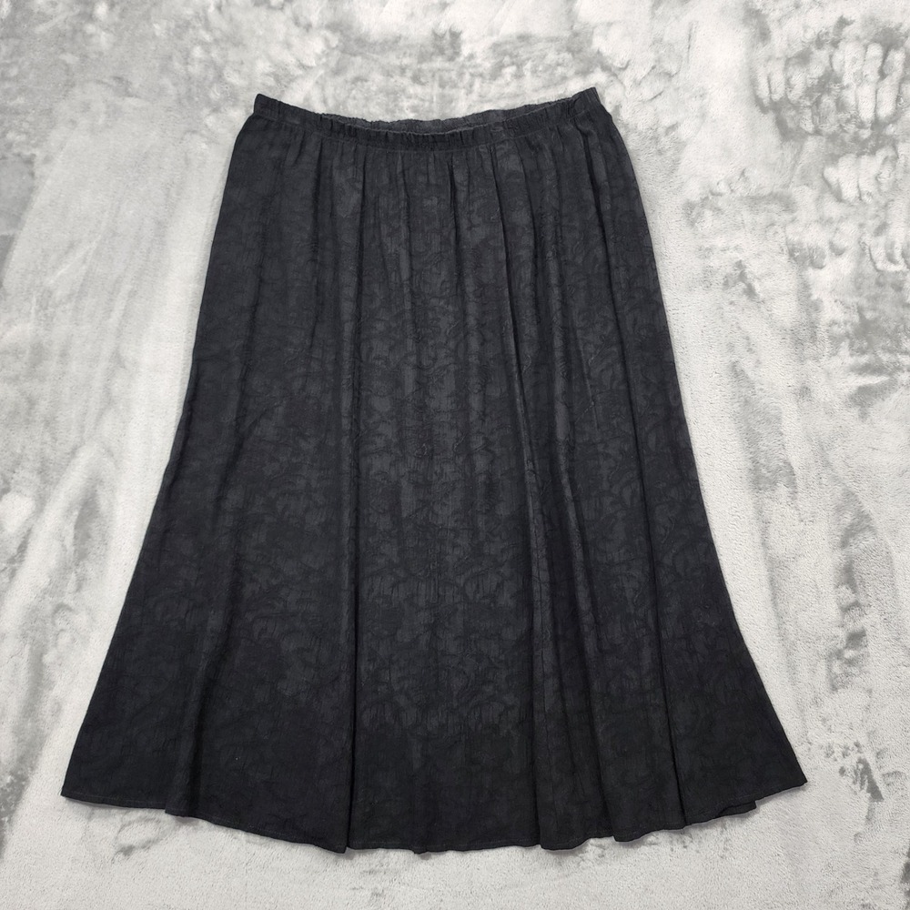 Vintage MORE JAZZ Skirt Womens 20 Black Floral Jacquard A-Line Midi Pull On Goth